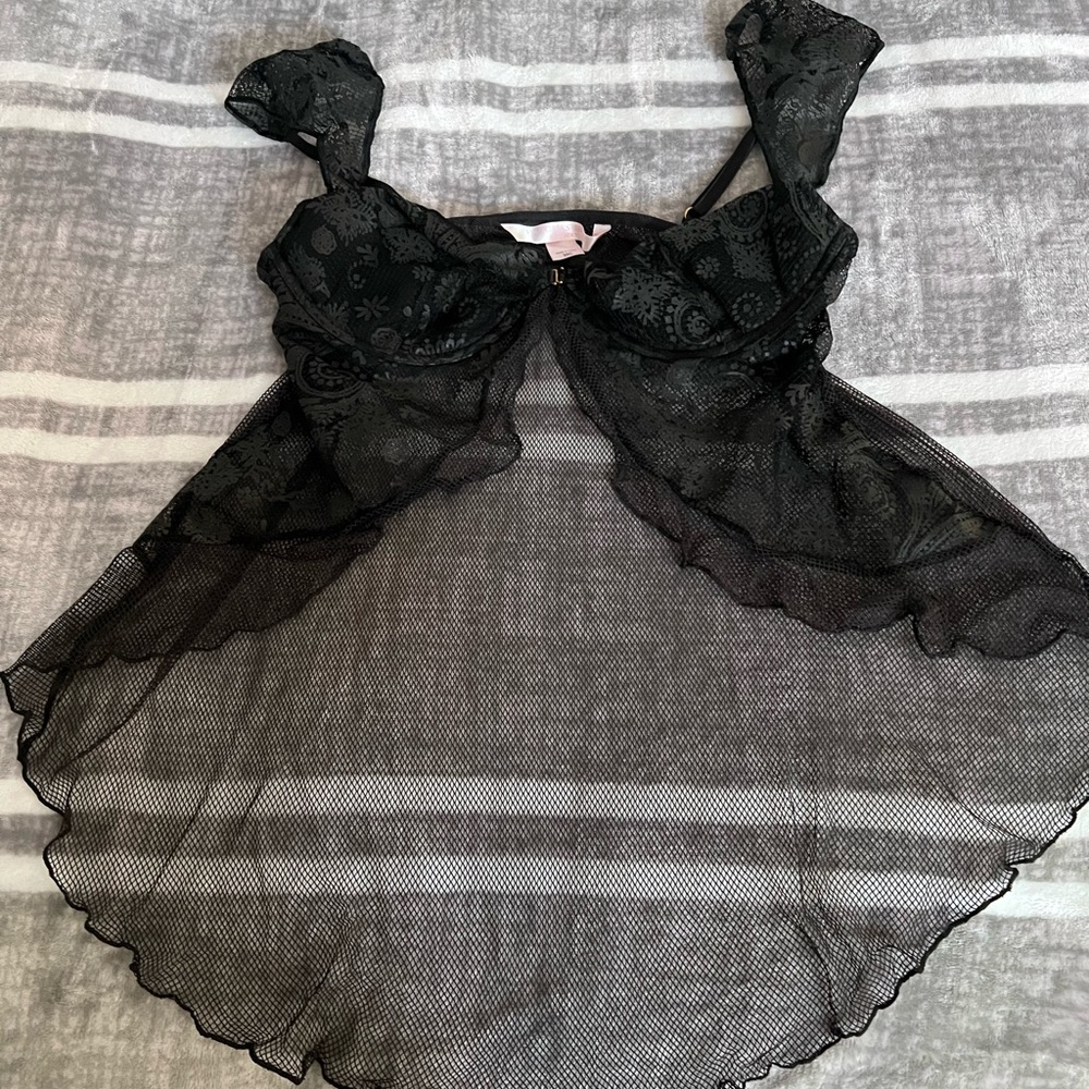 Victoria's Secret Black Sheer Lace Underwire Babydoll Bra